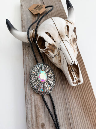 Western Style Large Stone Concho Bolo Tie Necklace