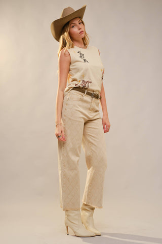 Western Motif Embroidered Sleeveless Top